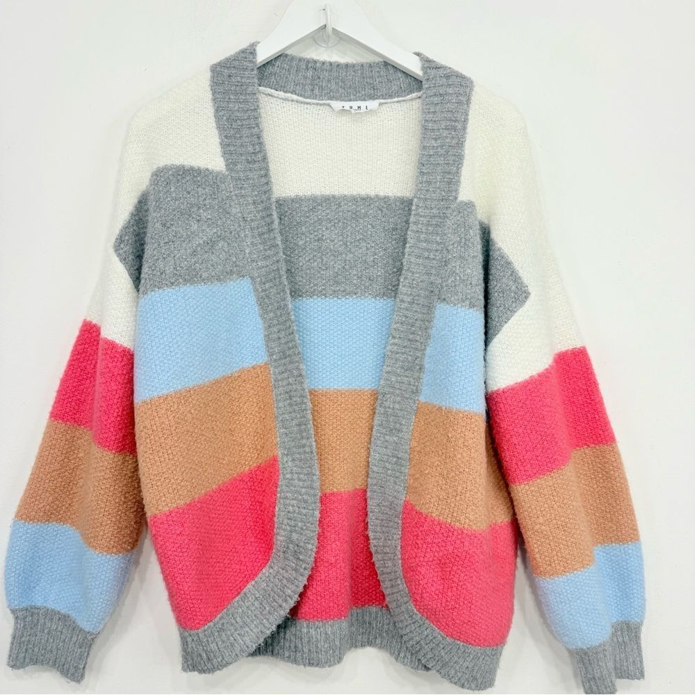 Thml Blue Orange Color Block Stripe Open Front Fu… - image 2